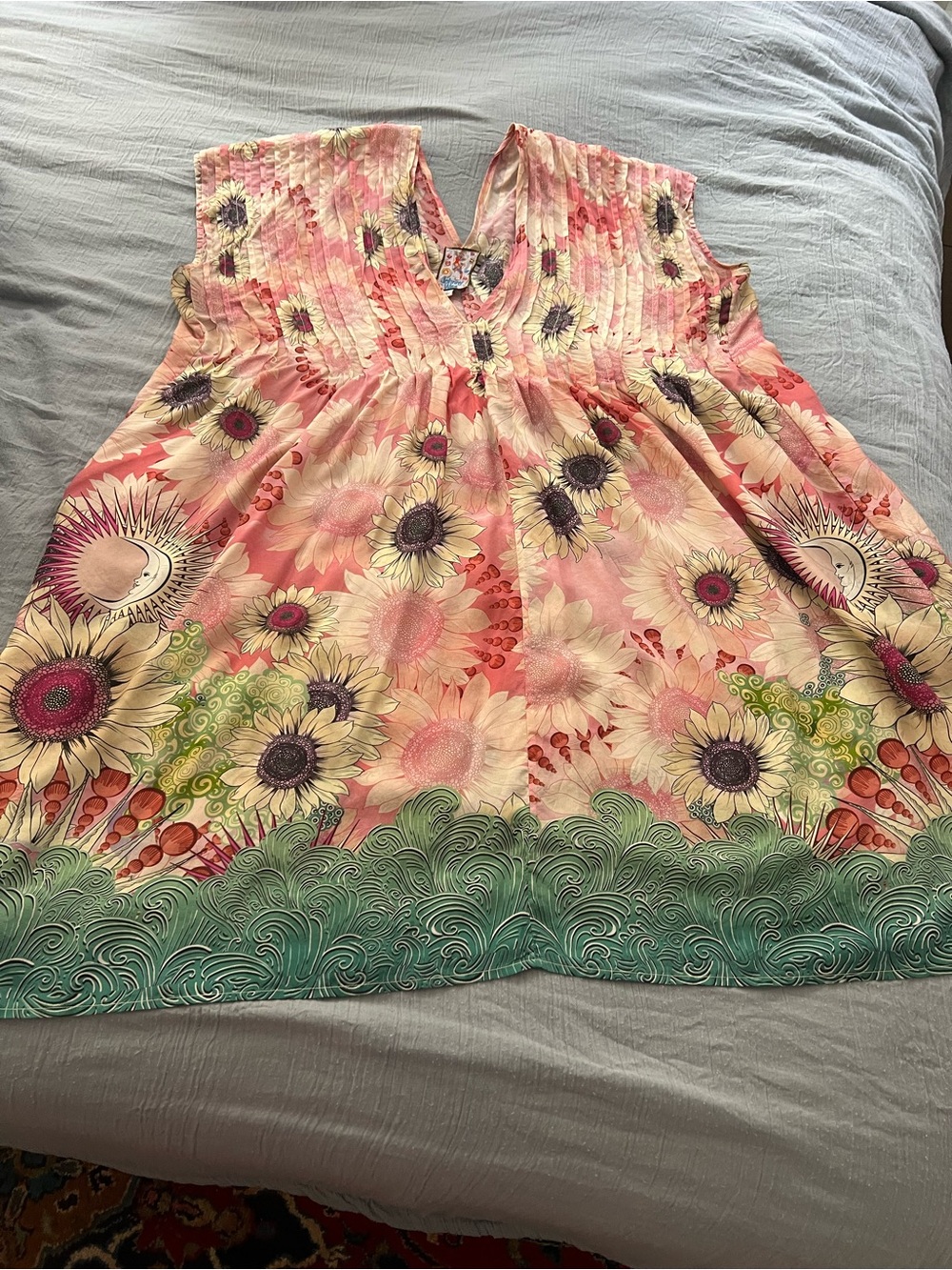 Johnny Was xL Floral Pink Sunflower Boho Tunic w slip